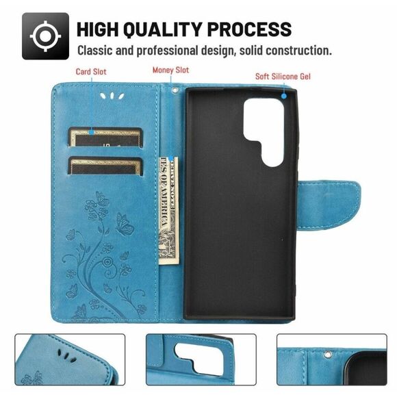 Leather Butterfly Flip Card Wallet Phone Case For Samsung S22 Ultra - Picture 2 of 2